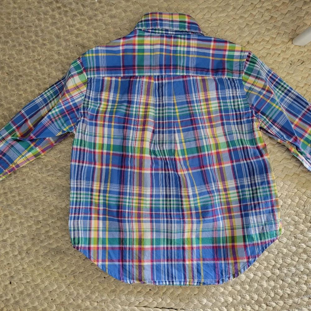 Ralph Lauren Blue‎ Plaid 100% Cotton Boy's Button Down Shirt Size 2T